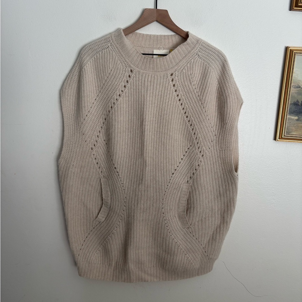 Anthropologie Cream Chic Knit Sweater Vest Oversized Pure Cashmere Women M/L EUC